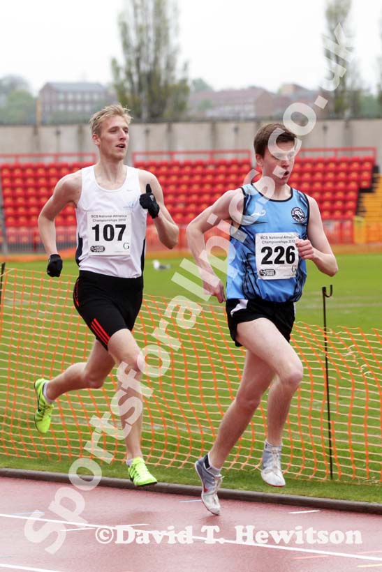 Rory Mudd (Oaklands College) leads Barry Maskell (Gateshead College) during the 1S00 metres, British College Championships, Gateshead International Stadium.